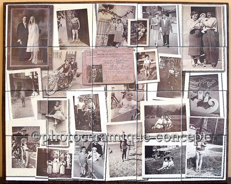 pele-mele - photos anciennes - sur lave émaillée